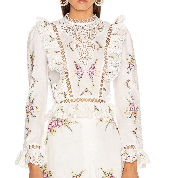 Floral Embroidered White Lace Top - Picture 1 of 7